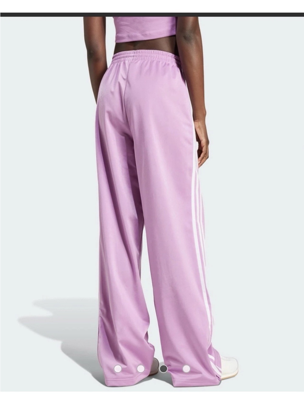 adidas Lilac Wide-Leg Track Pants with White Side Stripes